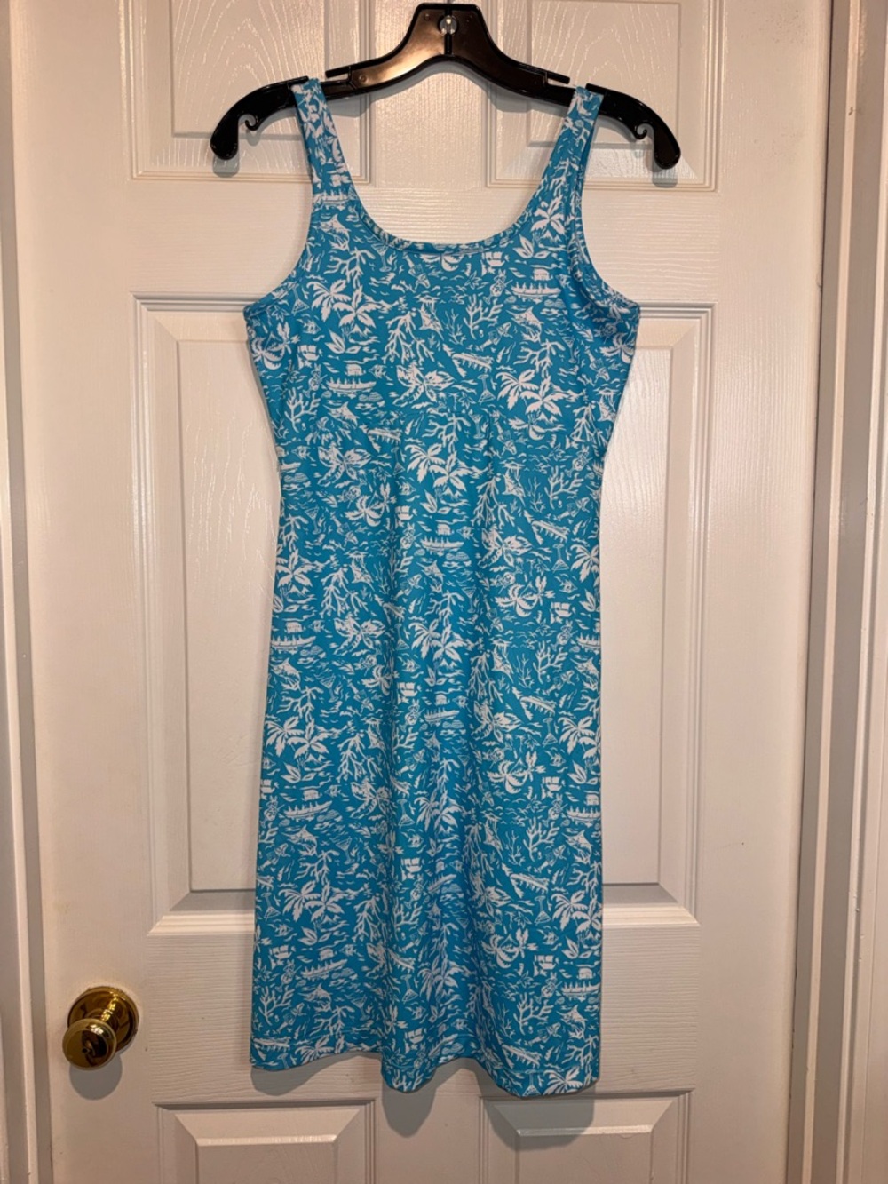 Columbia PFG Blue and White Floral Scoop-Neck Midi Dress. Size XS